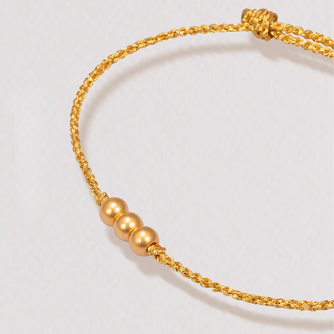 24k Pure 999 Gold Lucky Beads Cube with Golden Rope Bracelet