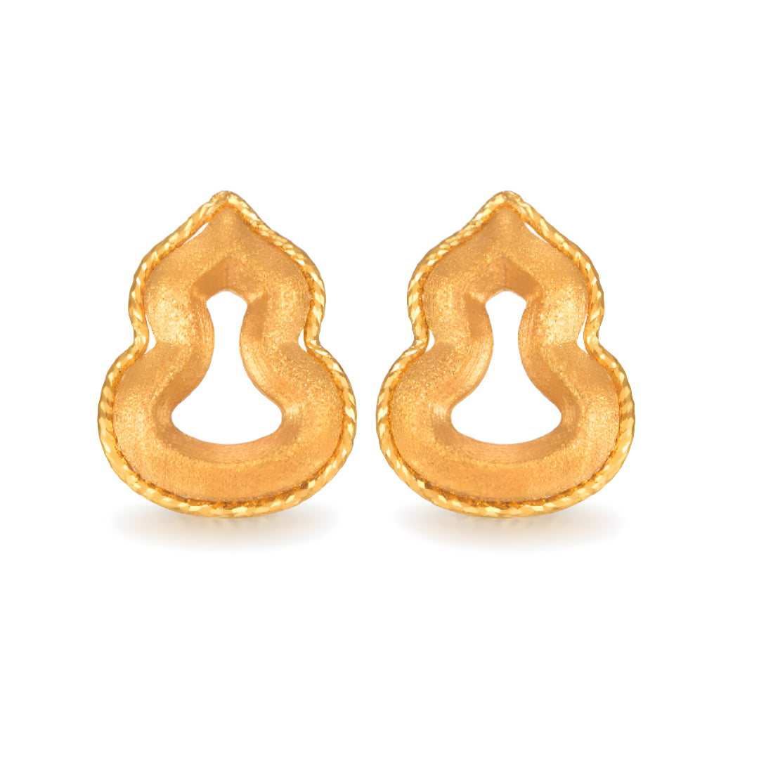 24K 5G Gold Sparkling Lucky Gourd Stud Earrings