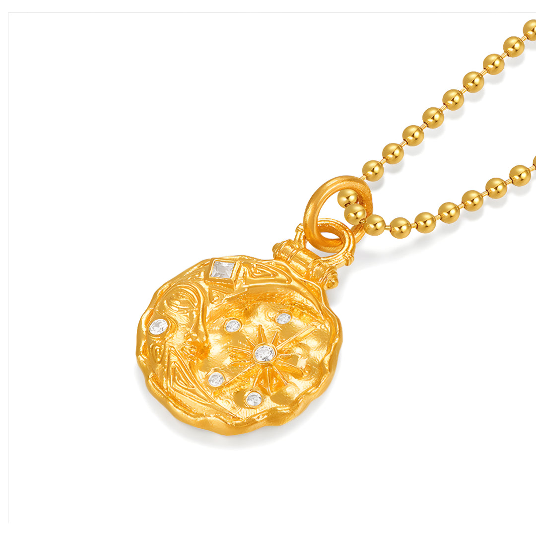 24K Real Gold Moon Gold Coin Pendant Ancient Style Star and Moon Pendant