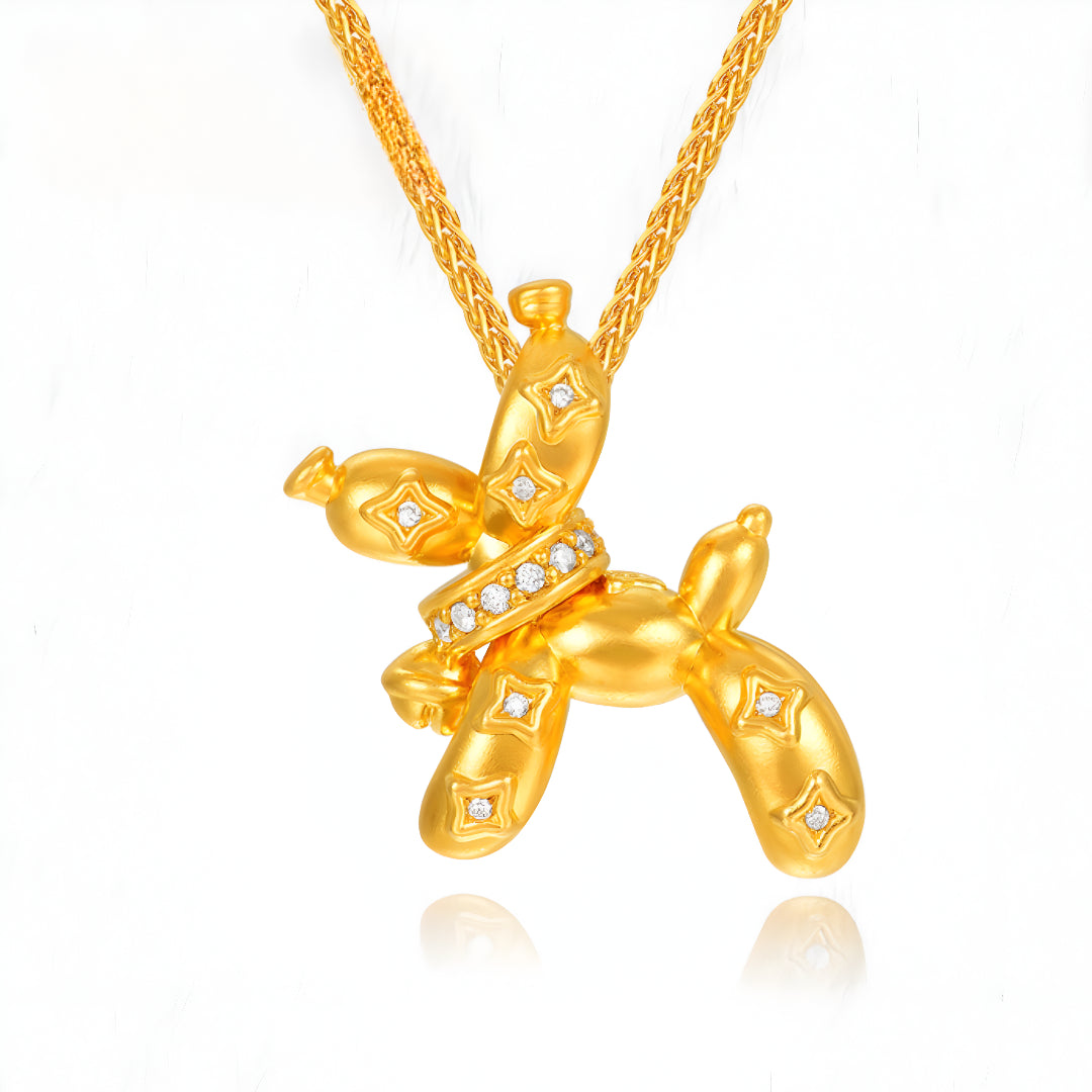 24K Pure Gold Balloon Puppy Dog Moissanite Pendant - Gypsophila Co.