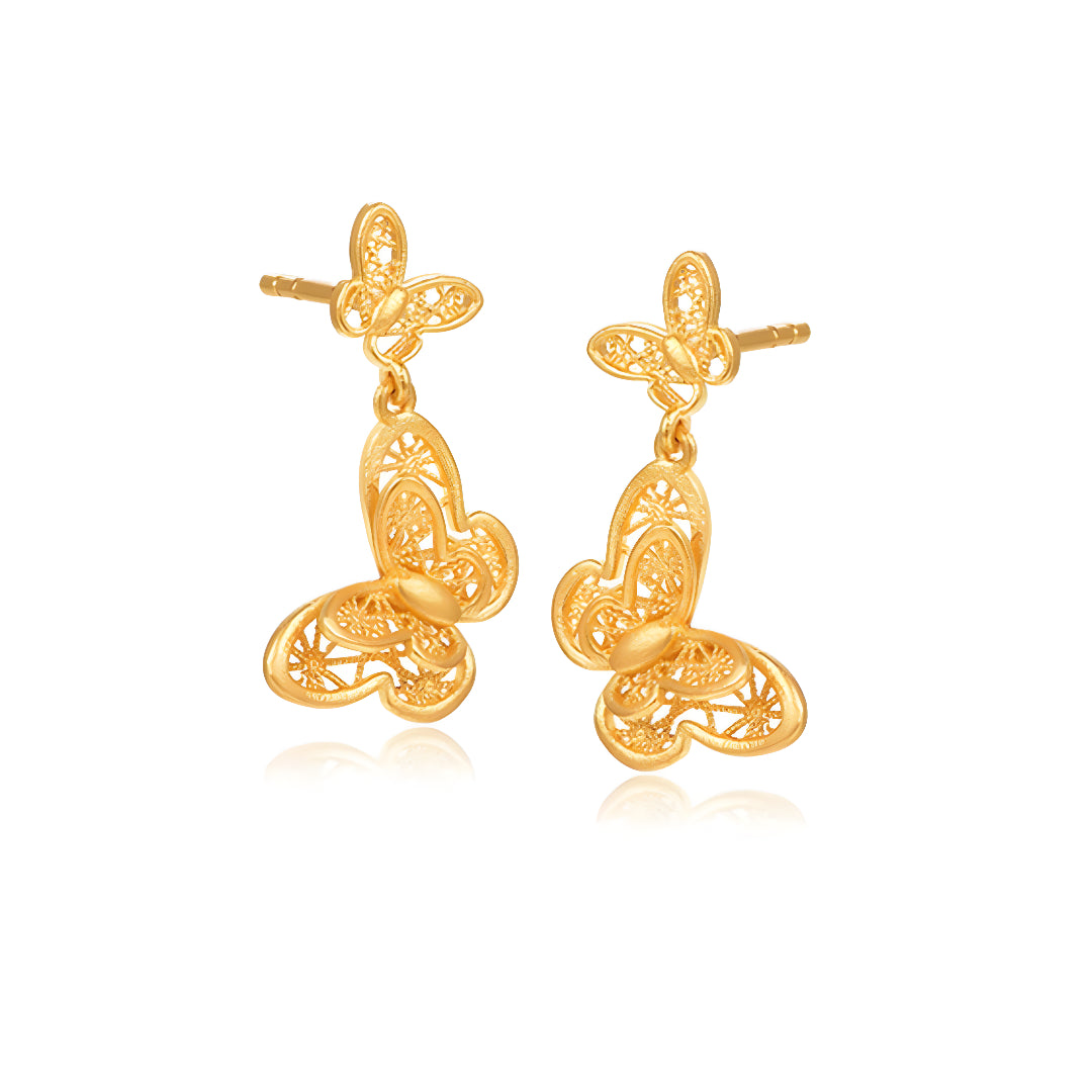 24K Real Gold Butterfly Elegant Detail Stud Earrings