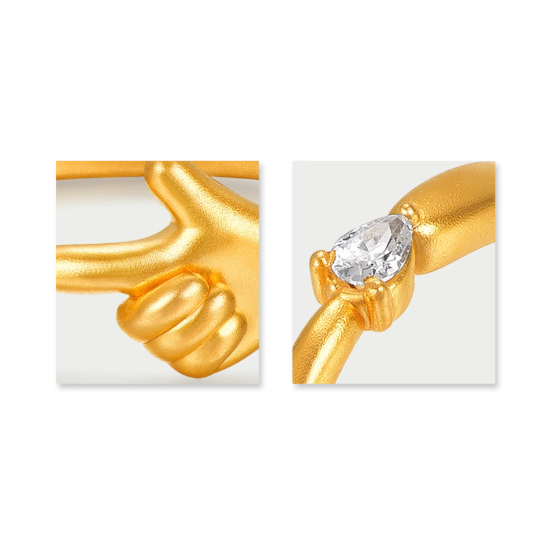24k Pure Gold 5D Gold BiuBiu Hand Playful Stacking Ring