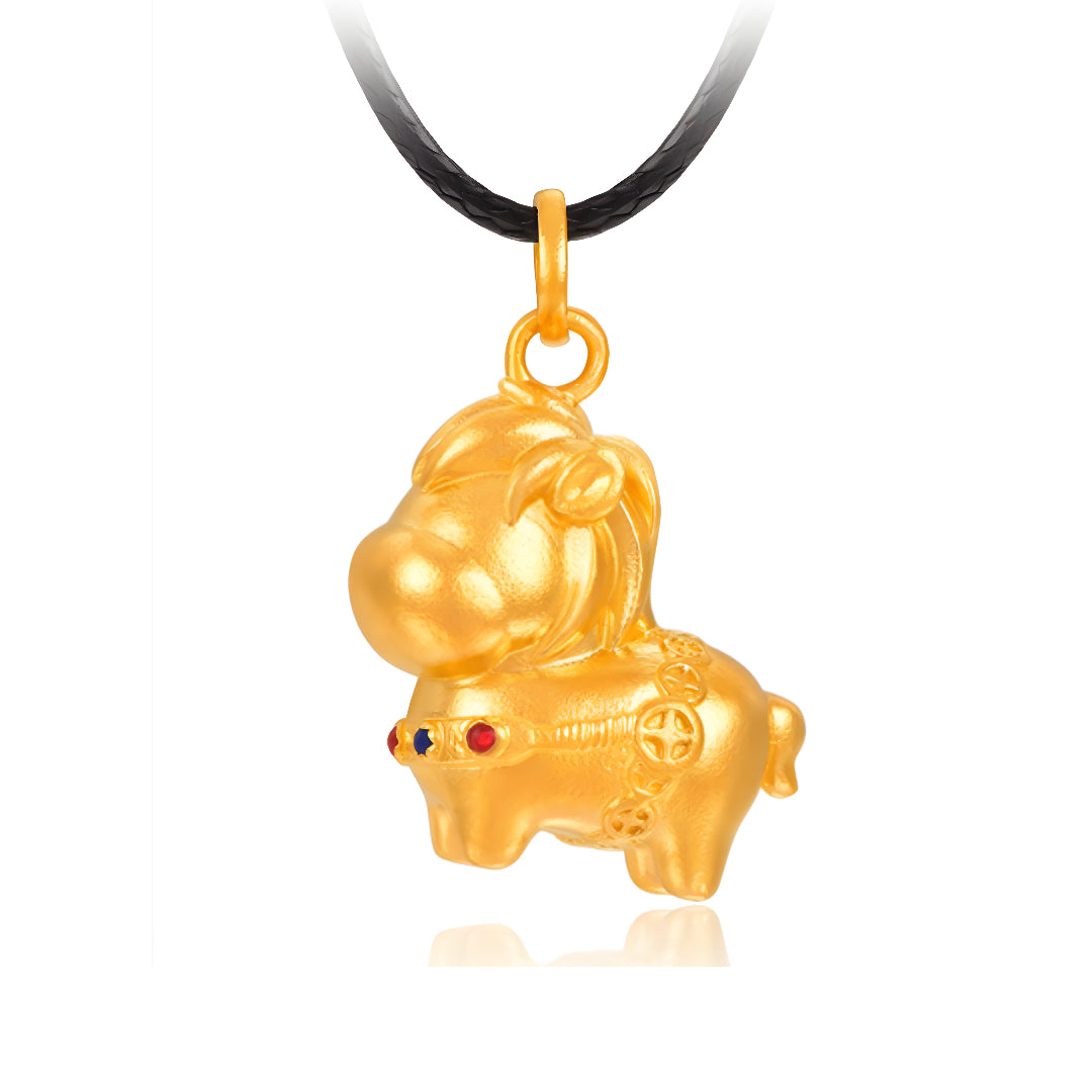 24k Real Gold Zodiac Year of Horse Enamel Pendant