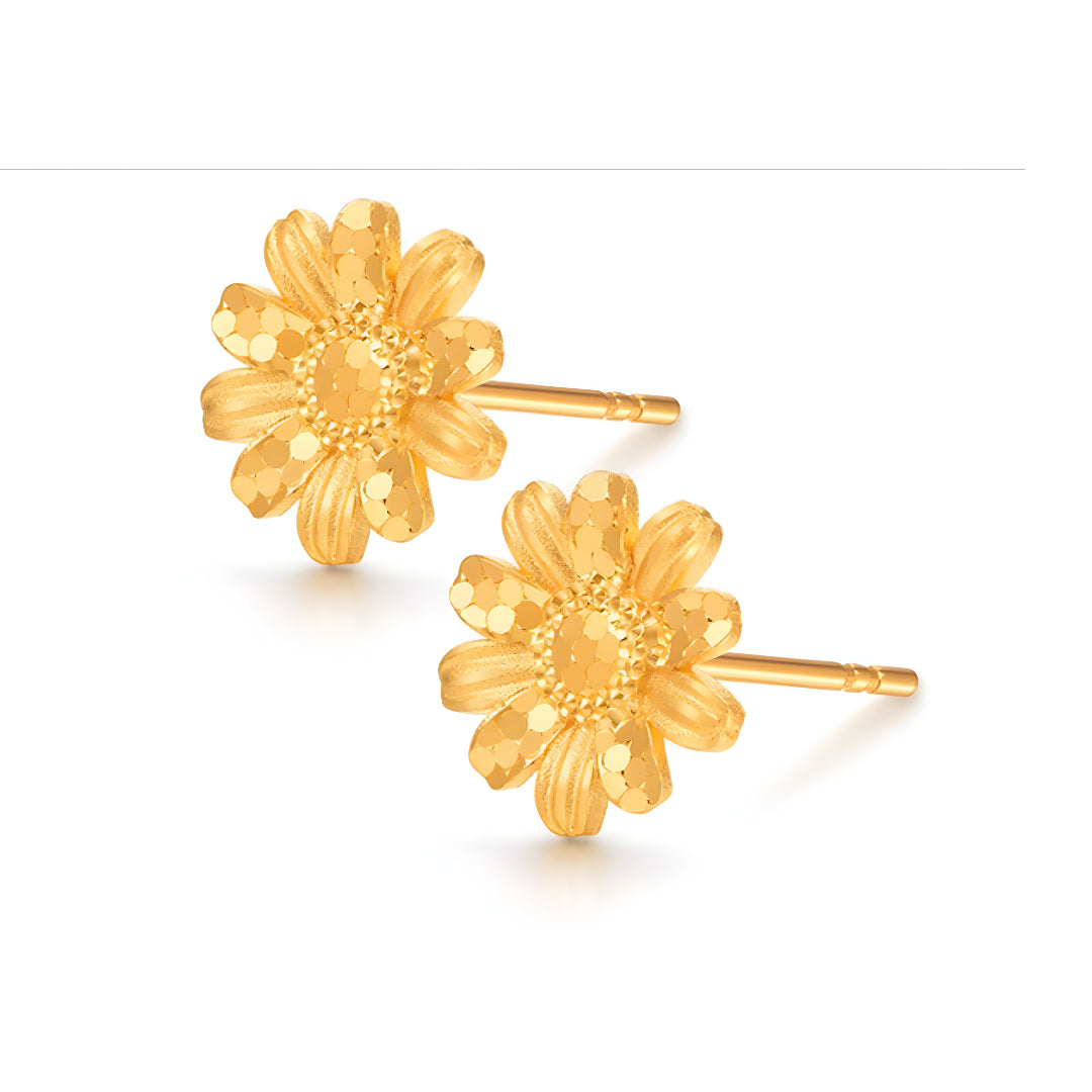 24K Real Gold Shining Sunflower Scale Pattern Stud Earrings