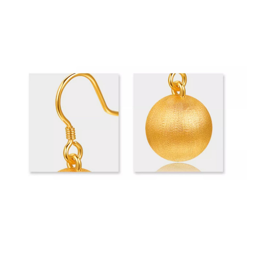 24K Real Gold earrings 5D Hard Gold brushed gold Ball Hoop Earrings