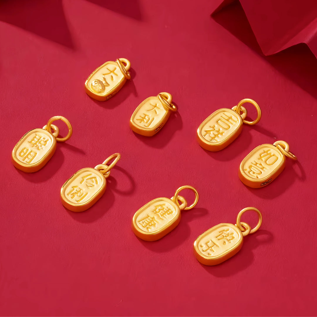 24k Pure 999 Gold Lucky Chinese Message Lucky Happy Blessing D.I.Y Charm