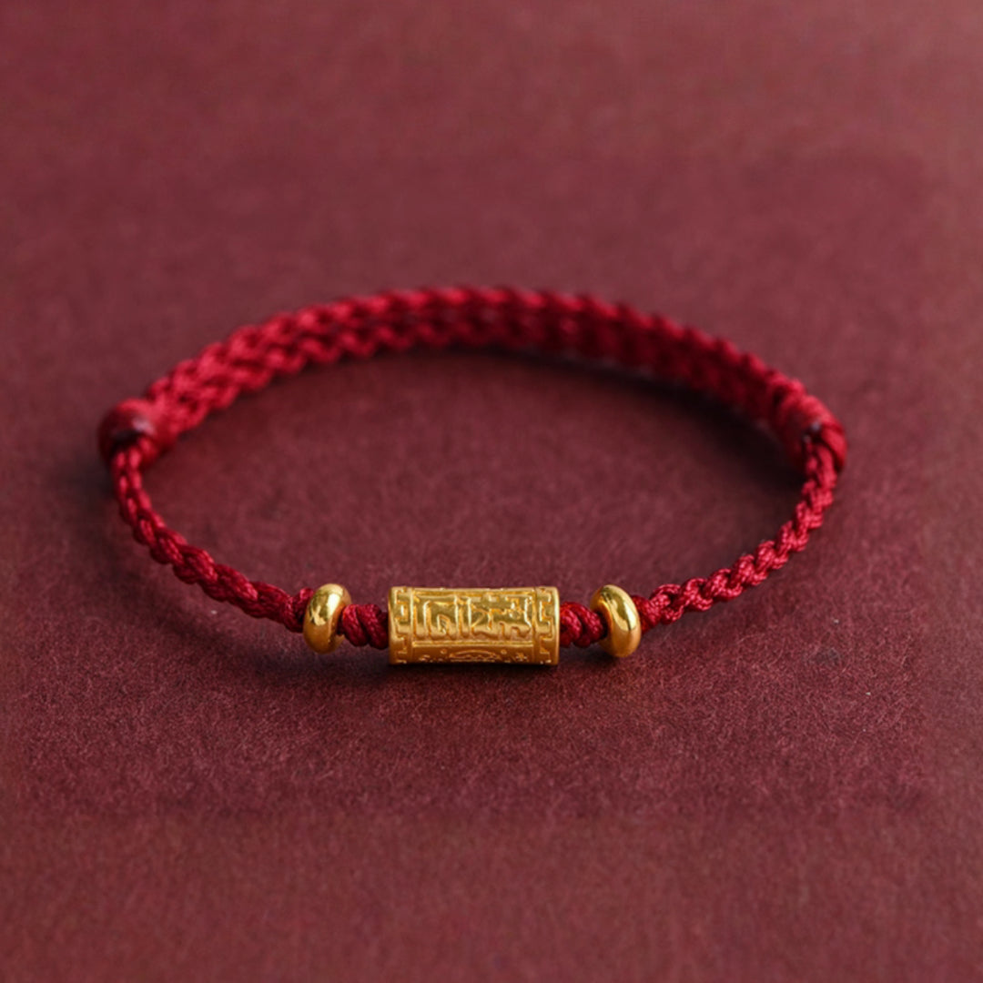 24k Pure Gold 999 Gold Beads Red Rope Braided Bracelet Men and Women Couple Good Luck Bracelet