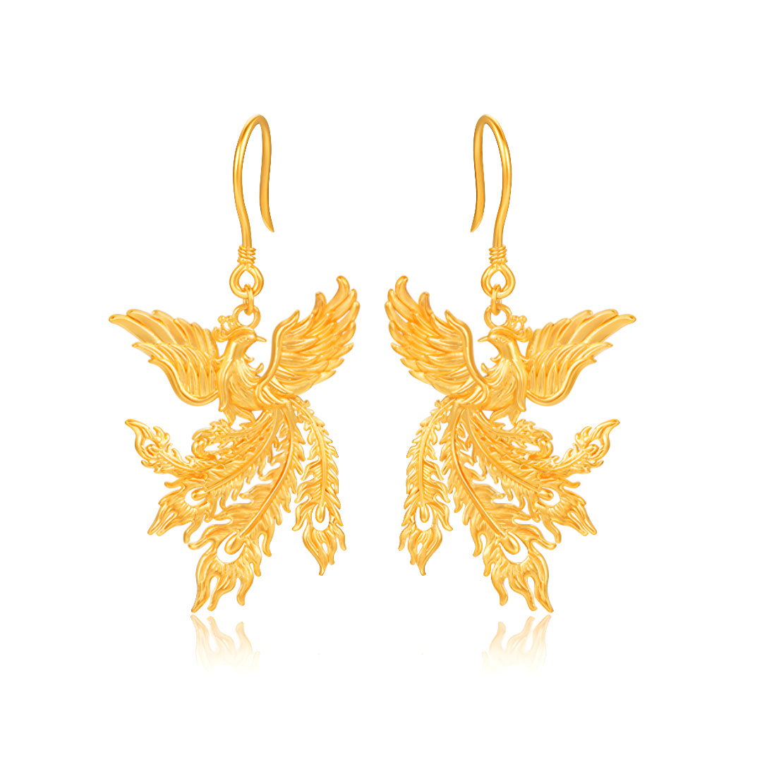 24K Pure Gold Flying Phoenix Wedding Bridal Hoop Earrings - Gypsophila Co.