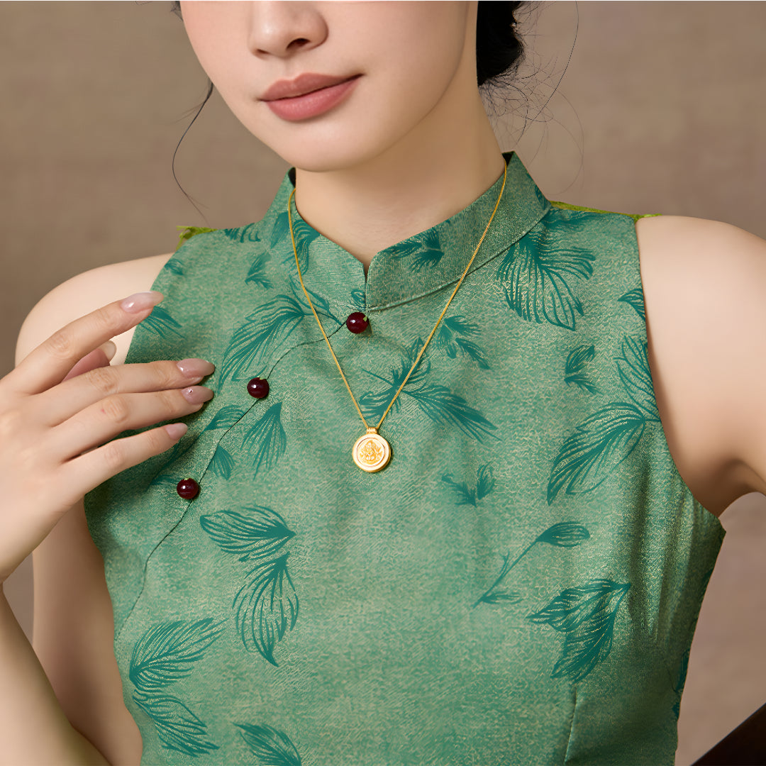 24K Pure Gold God of Wealth Round Pendant Charm Necklace - Gypsophila Co.