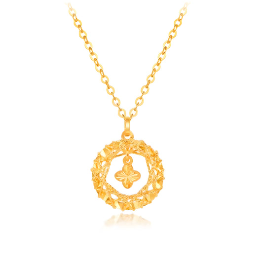 18K Real Gold Dream Catcher Four-Leaf Clover Necklace Clavicle Chain with Pendant