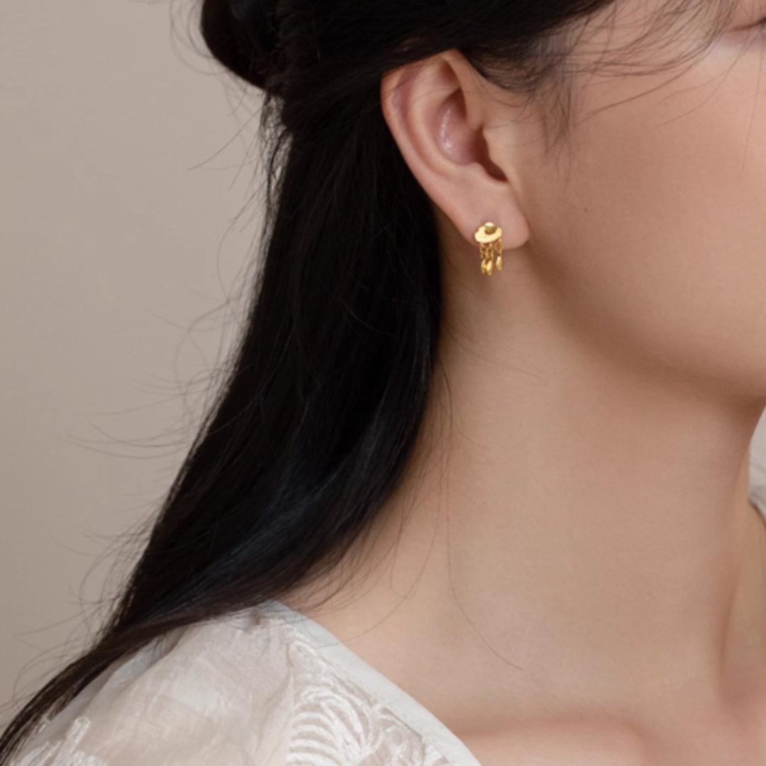 24K Real Gold Clouds and Raindrops Stud Earrings