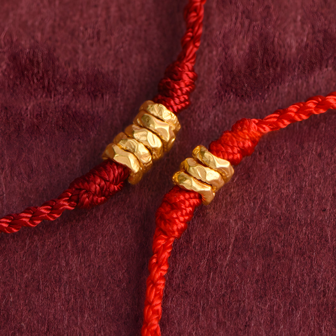 24k Solid 999 Gold Beads Red Rope Bracelet for Men and Women Blessing and Peace Braided Bracelet