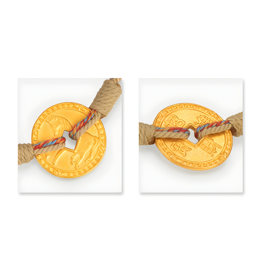 24K horse gold coin Rope Braided Bracelet Zodiac Horse Bring Wealth