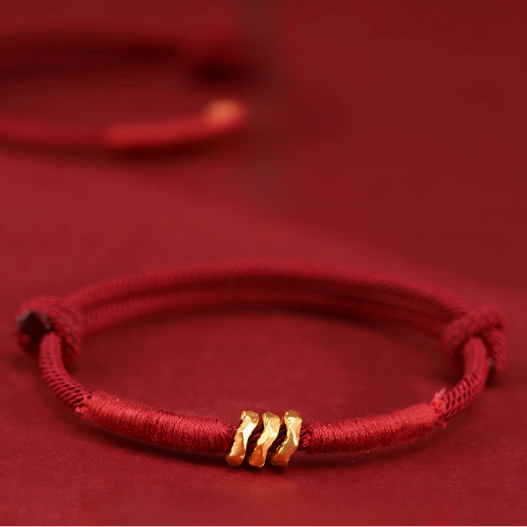 24k Solid 999 Gold Blessing Beads with Red String Braided Rope Bracelet and Anklet for Good Luck