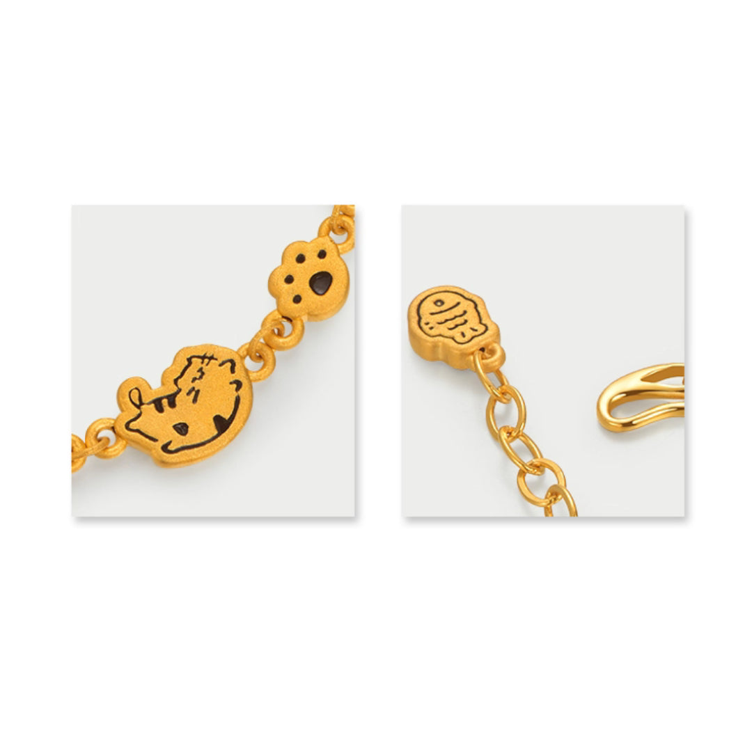 24K Pure Gold 3D Hard Gold Cute Enamel Cat Kitty Bracelet Perfect Gift