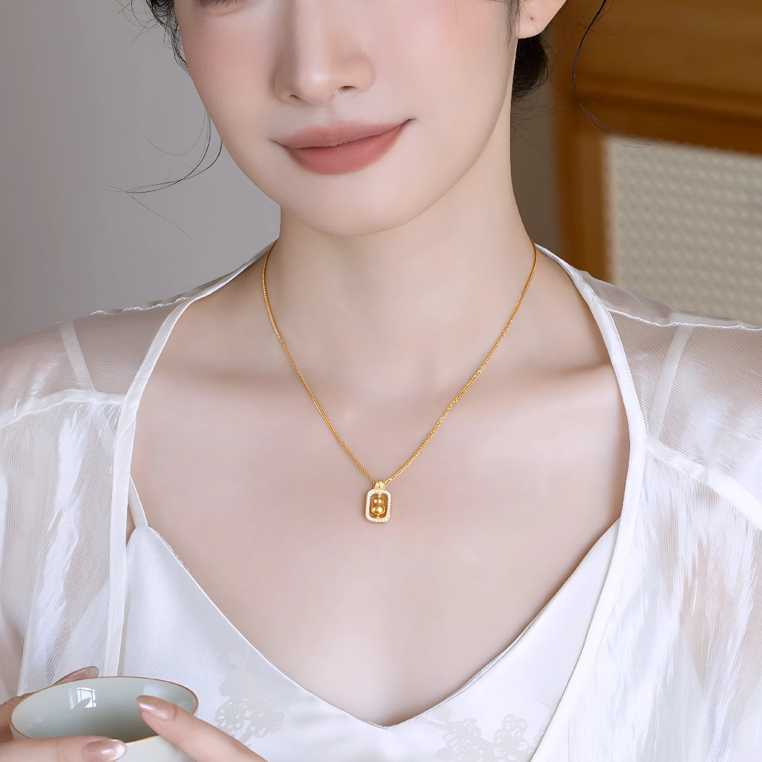 24K Pure 999 Gold Gourd Anicent Lucky Moissanite Rotatable Pendant