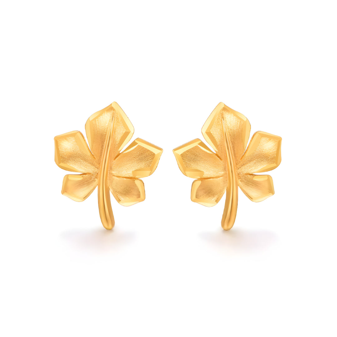 18K Gold Maple Leaf sparkle Stud Earrings
