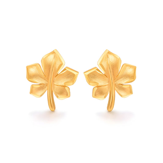 18K Gold Maple Leaf sparkle Stud Earrings
