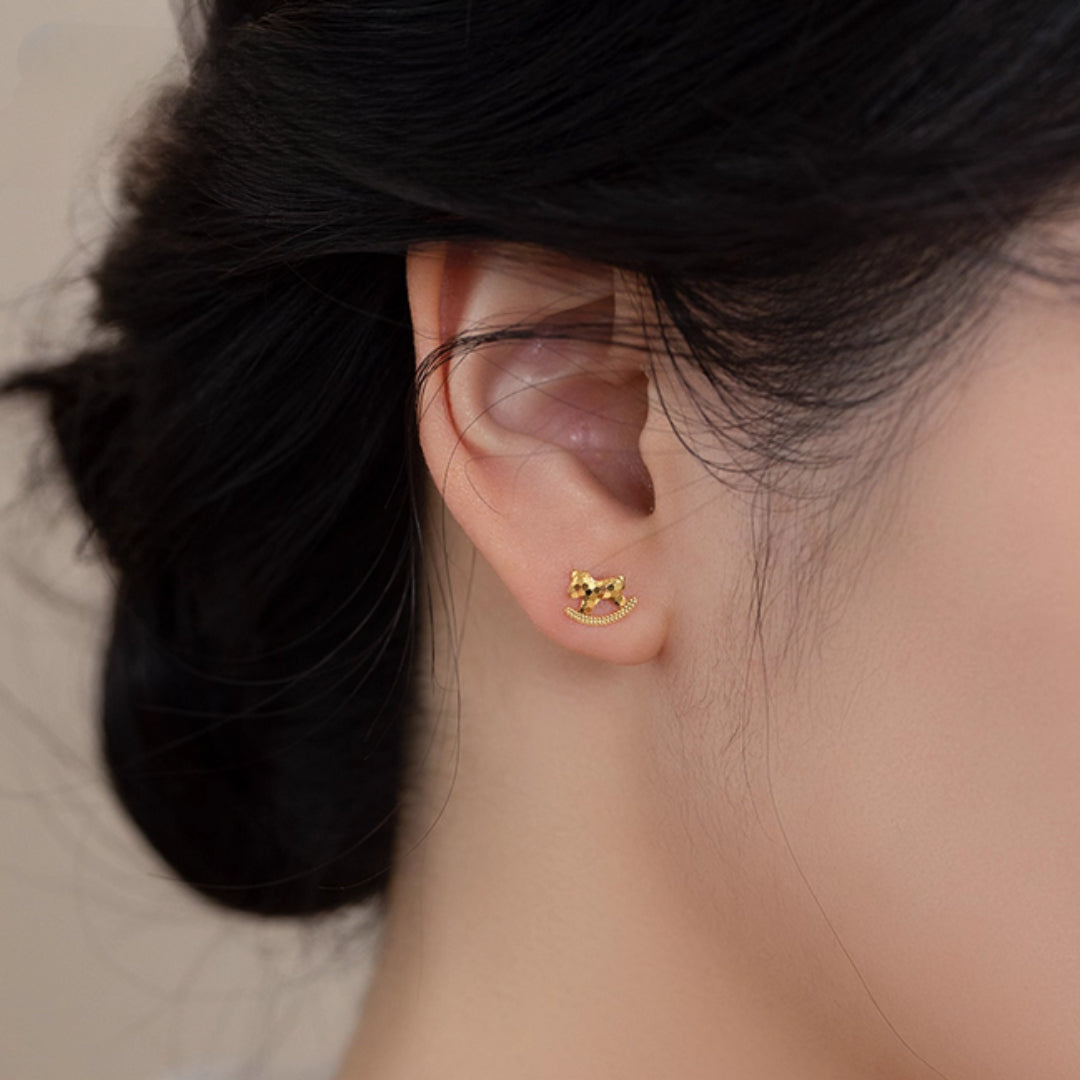 24K Pure Gold Shinning Rocking Horse Stud Earrings - Gypsophila Co.