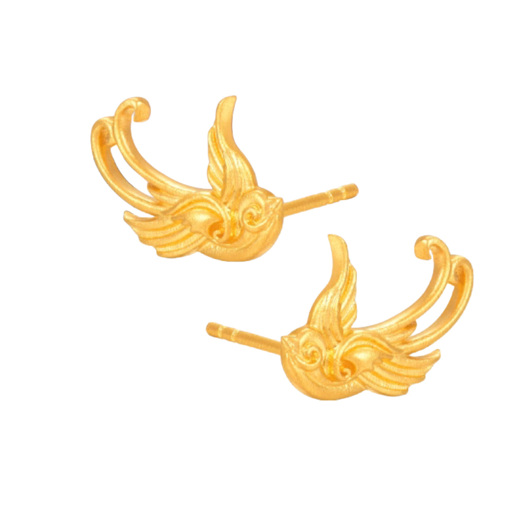 24K Pure Gold Swallow Bird Stud Earrings