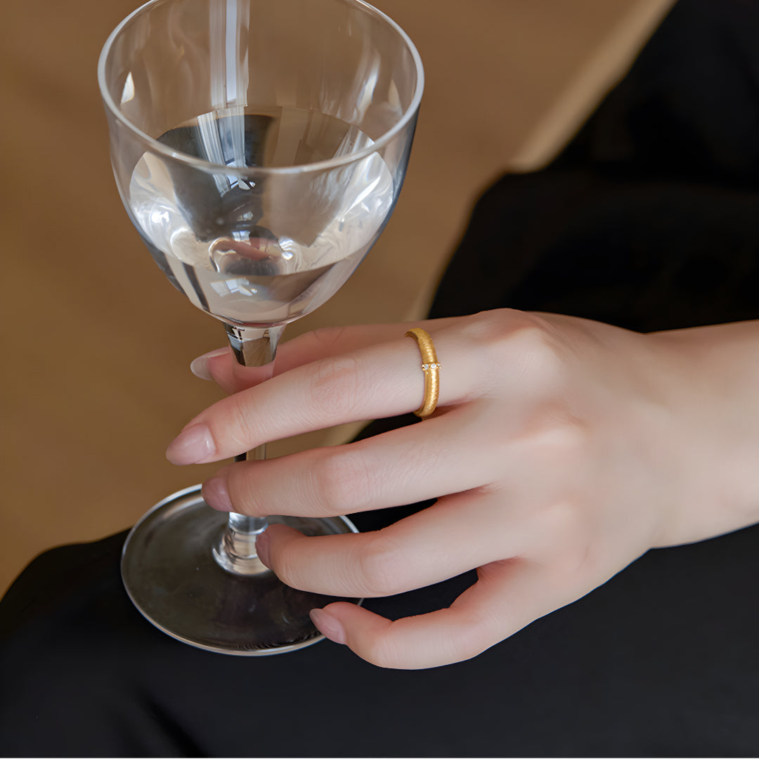 24k Pure Gold 5D Hard Gold Moissanite Band Stacking Ring