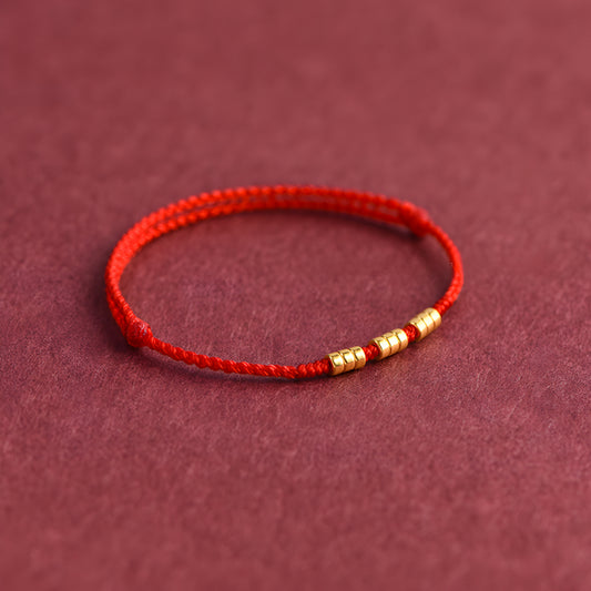 24k Solid 999 Gold Beads Red Rope Bracelet for Men and Women Blessing and Peace Braided Bracelet