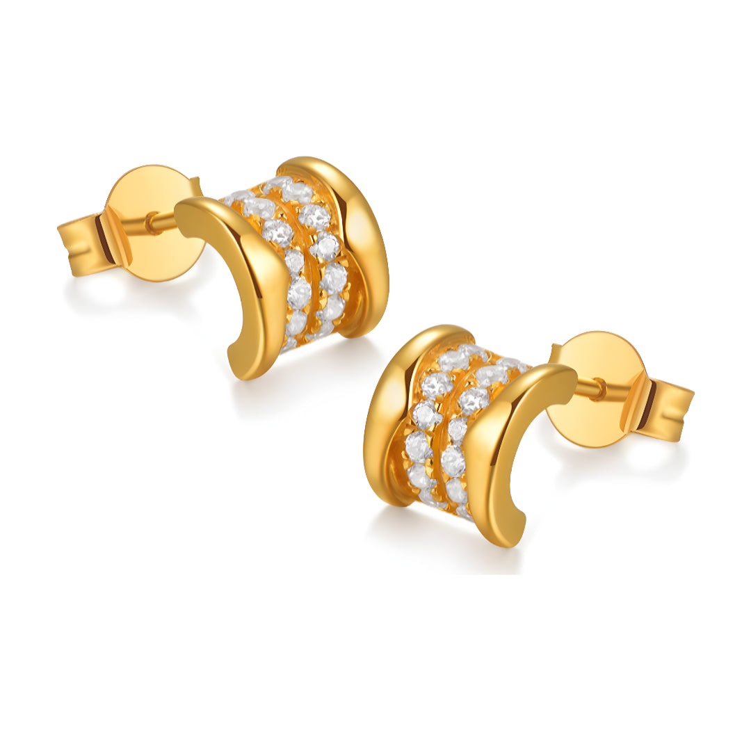 18K Real Gold Fashionable Wave Pattern Geometric Inlaid Zircon Stud earrings - Gypsophila Co.
