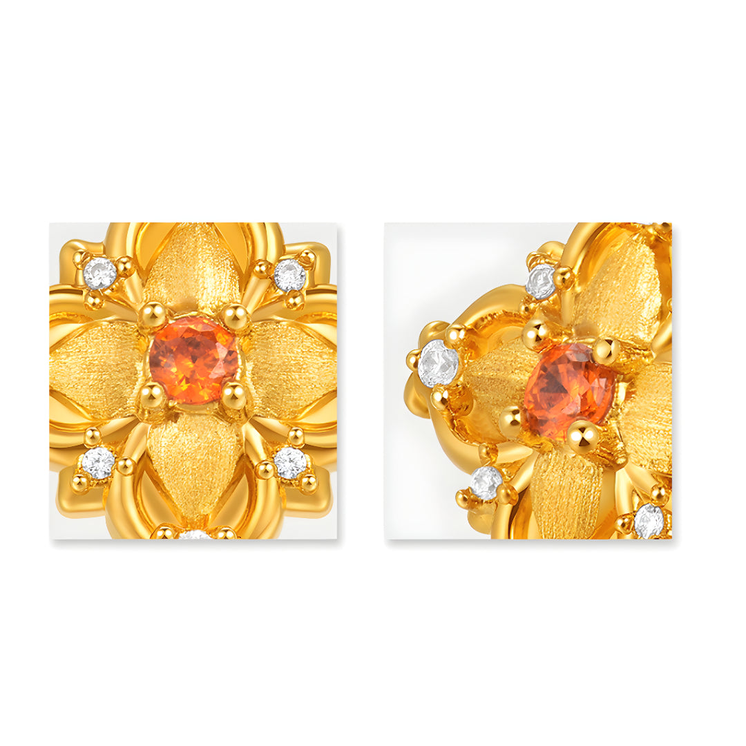 24K Pure Gold Flower 5D Retro Style Stud Earrings - Gypsophila Co.