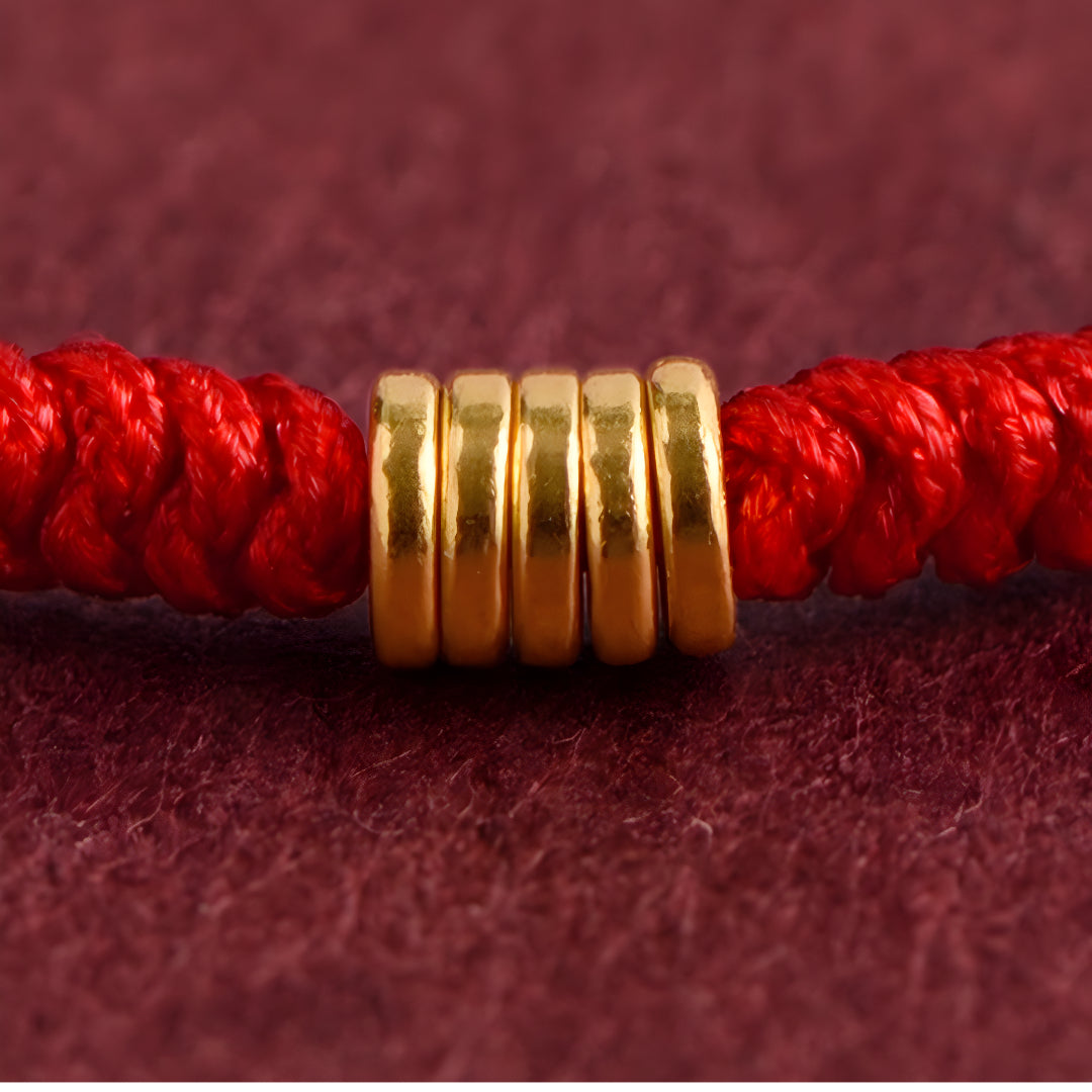 24k Solid Gold 999 Gold Round Circle beads Red Rope Braided Bracelet Men and Women Bracelet