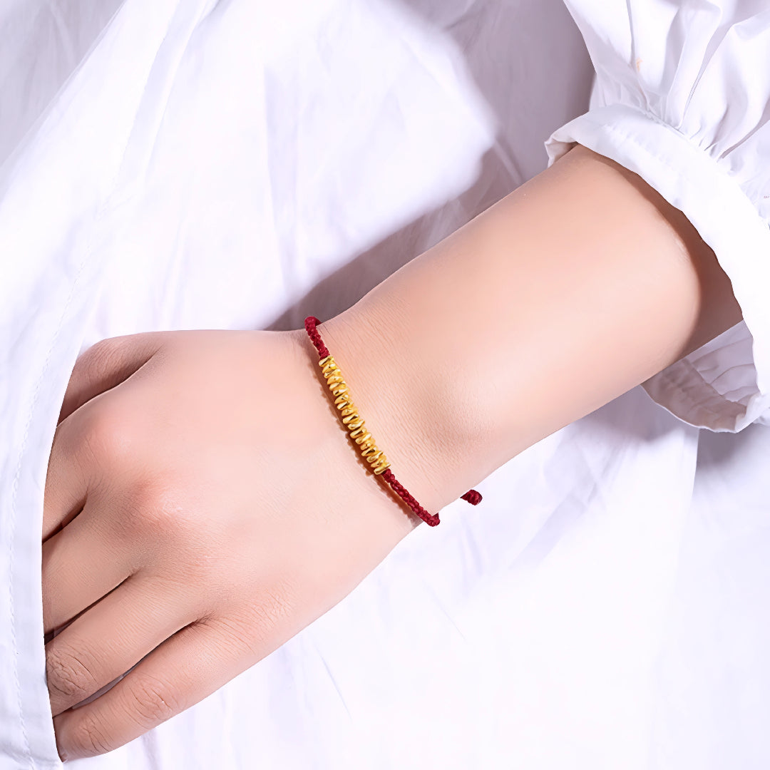 24k Pure 999 Gold Lucky Beads with Red Rope Bracelet