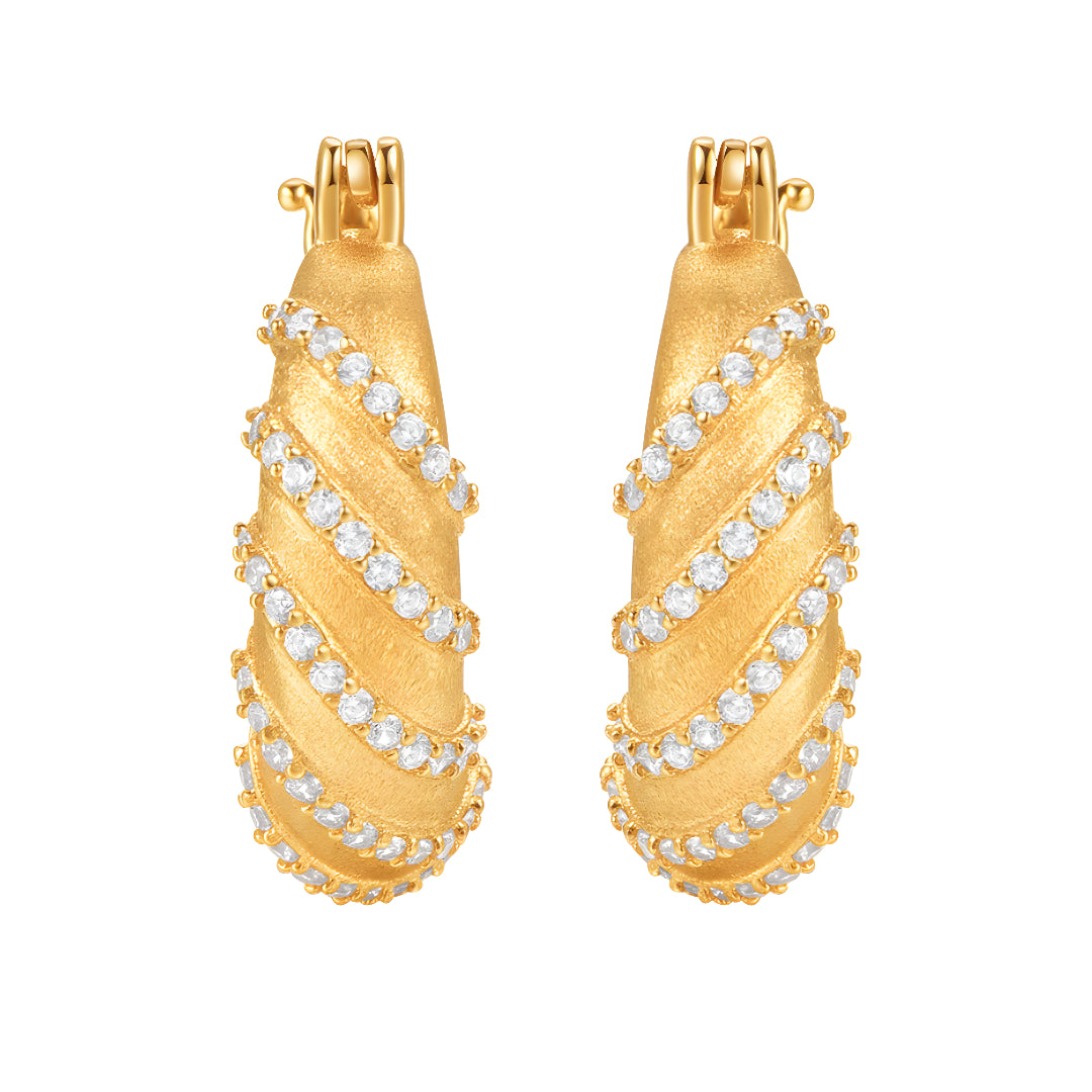 18k Real Gold Inlaid Rotating Twist Zircon Hoop Earrings