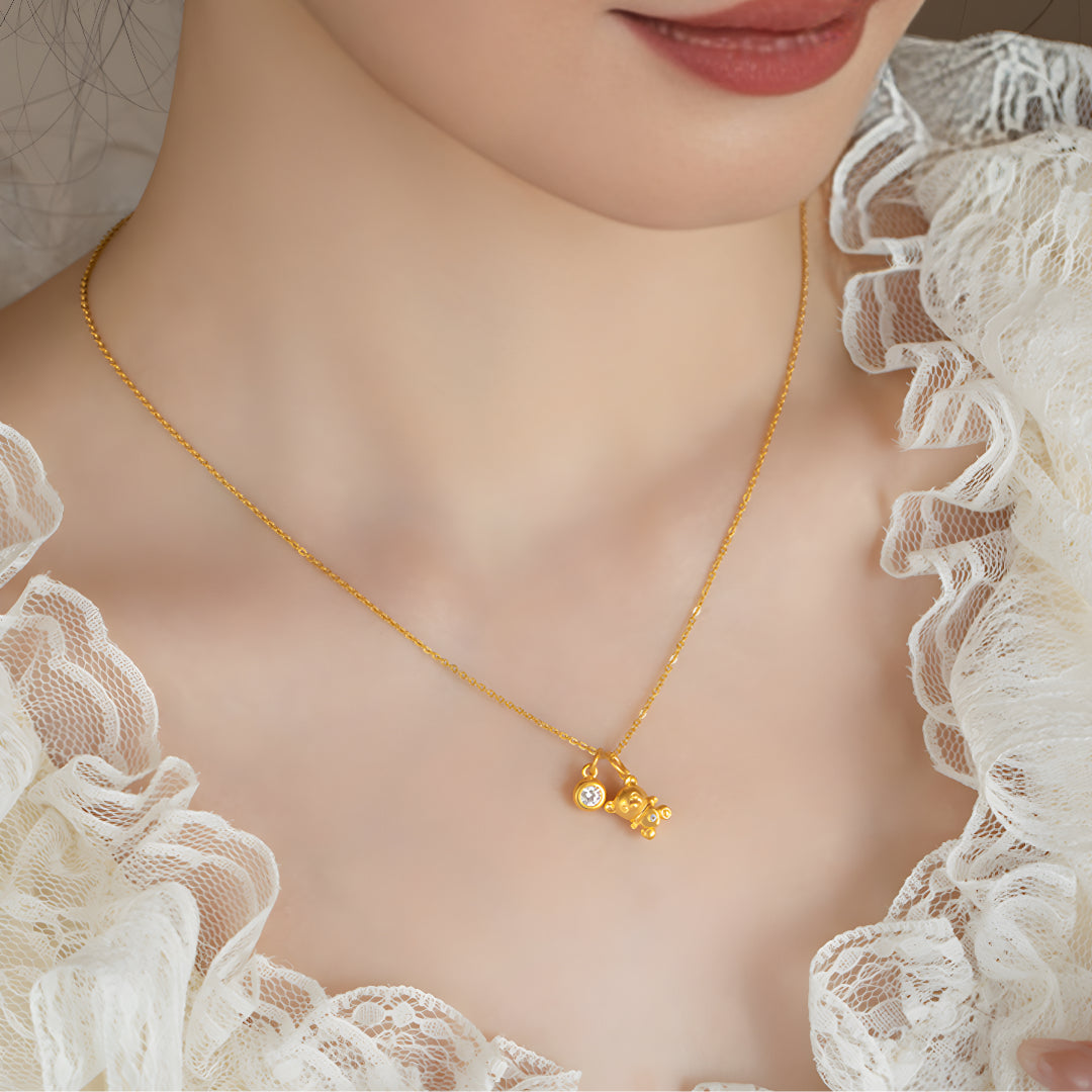 24K Pure Gold Flower Clover Bear and Elephant D.I.Y Charms Pendant