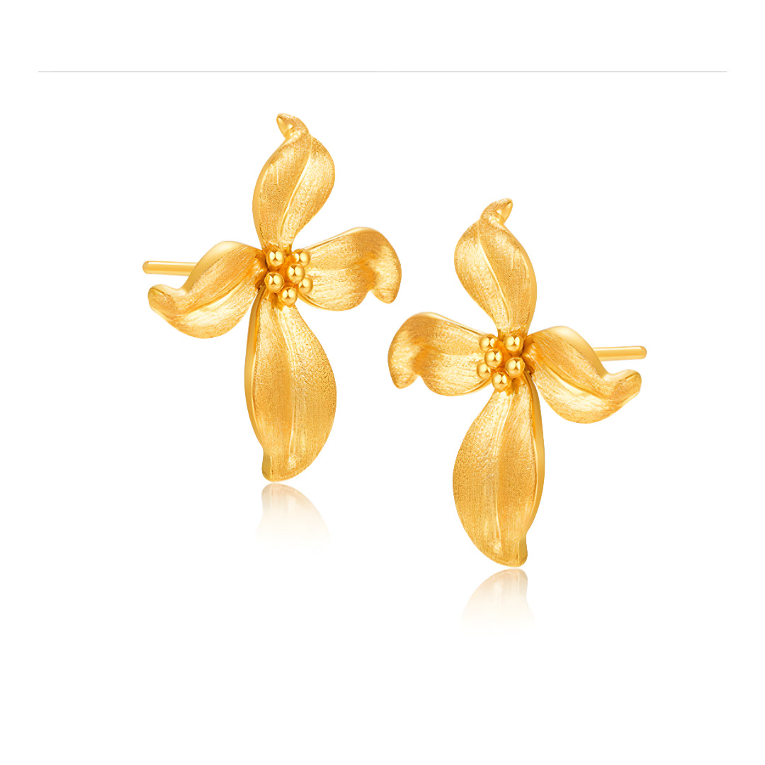 24k Pure Gold Orchid Flower Stud Earrings