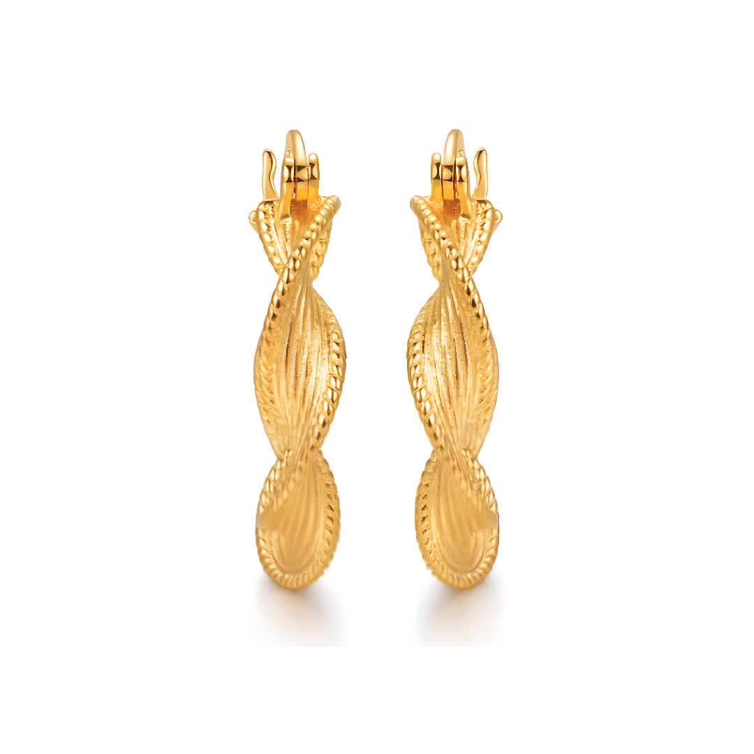 Three-dimensional Twist 18K Gold Wave Brushed Hoop Earrings