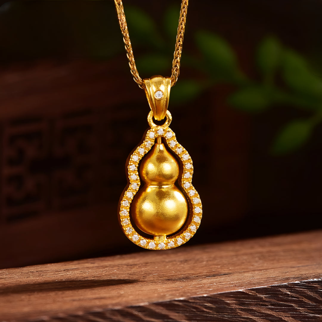 24K Pure Solid Gold Gourd Lucky Pendant - Gypsophila Co.