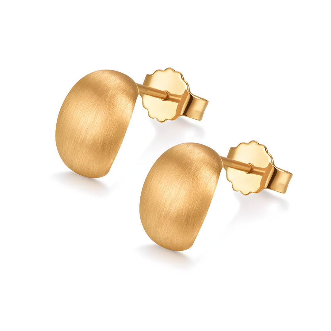 18k Real Gold Brushed Pattern Geometric Stud Earrings