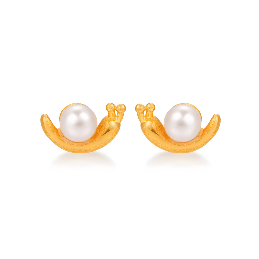 24K Real Gold Fresh water Pearl Shell Snail Stud Earrings