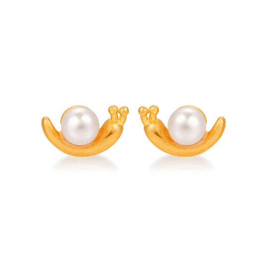 24K Real Gold Fresh water Pearl Shell Snail Stud Earrings