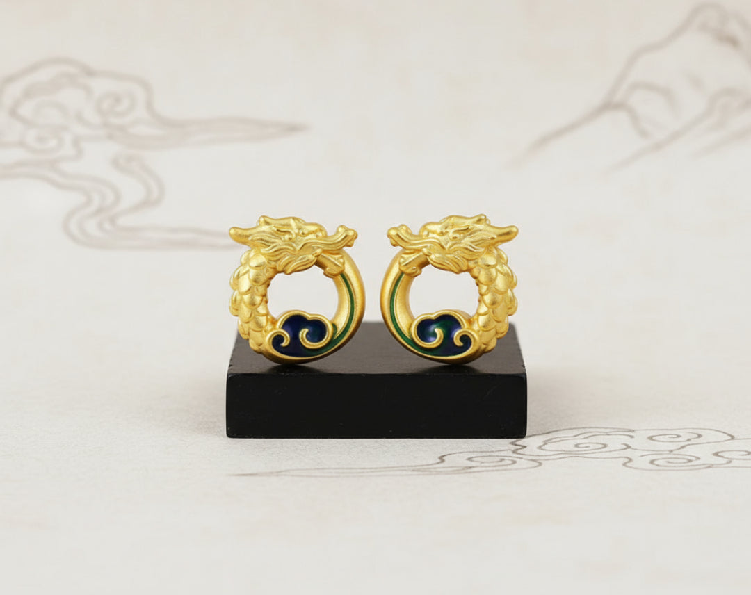 24K 999 Pure Gold Zodiac Round Dragon Good Luck Charm D.I.Y Pendant