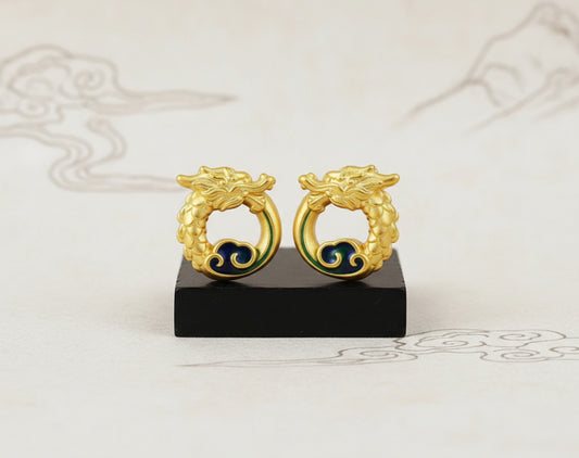 24K 999 Pure Gold Zodiac Round Dragon Good Luck Charm D.I.Y Pendant