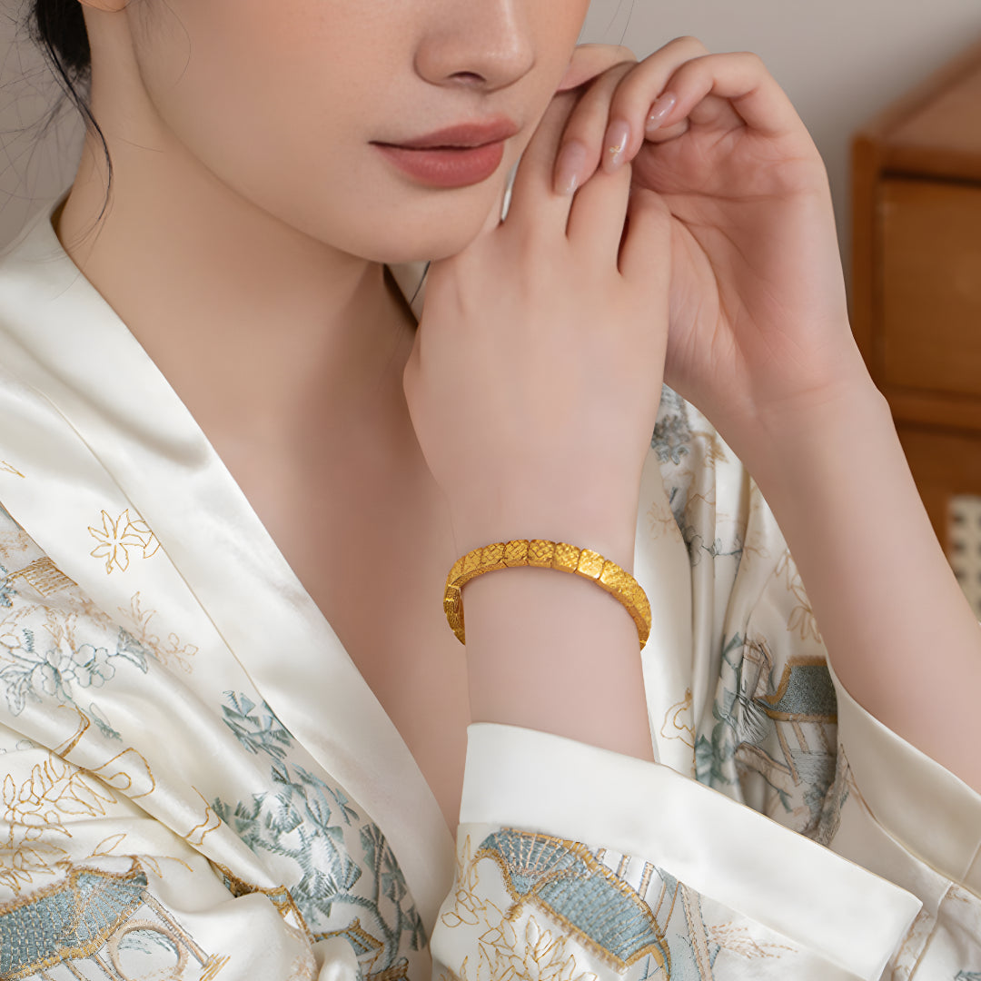 24K Pure Gold Square Carved Bracelet - Gypsophila Co.