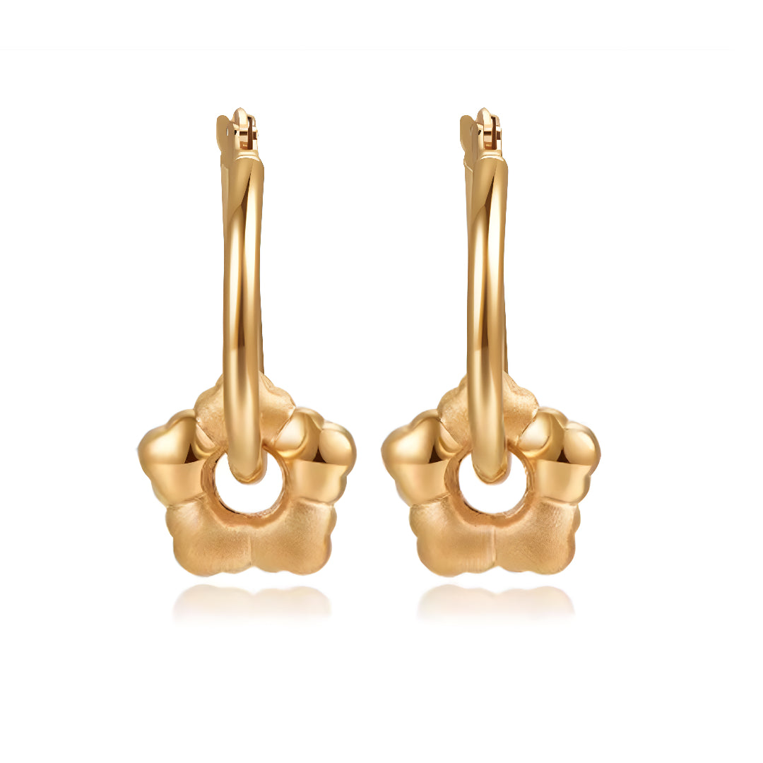 18k Pure Gold Flower Removable Charm Hoop Earrings