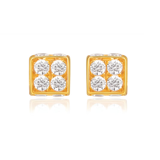 18K Real Gold Zircon Cube Minamal Minimalist Stud Earrings
