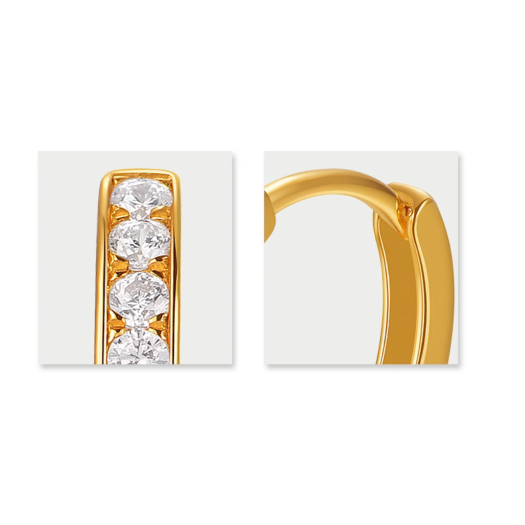18k Real Gold Zircon Hoop Minimal Minimalist Style Earrings - Gypsophila Co.