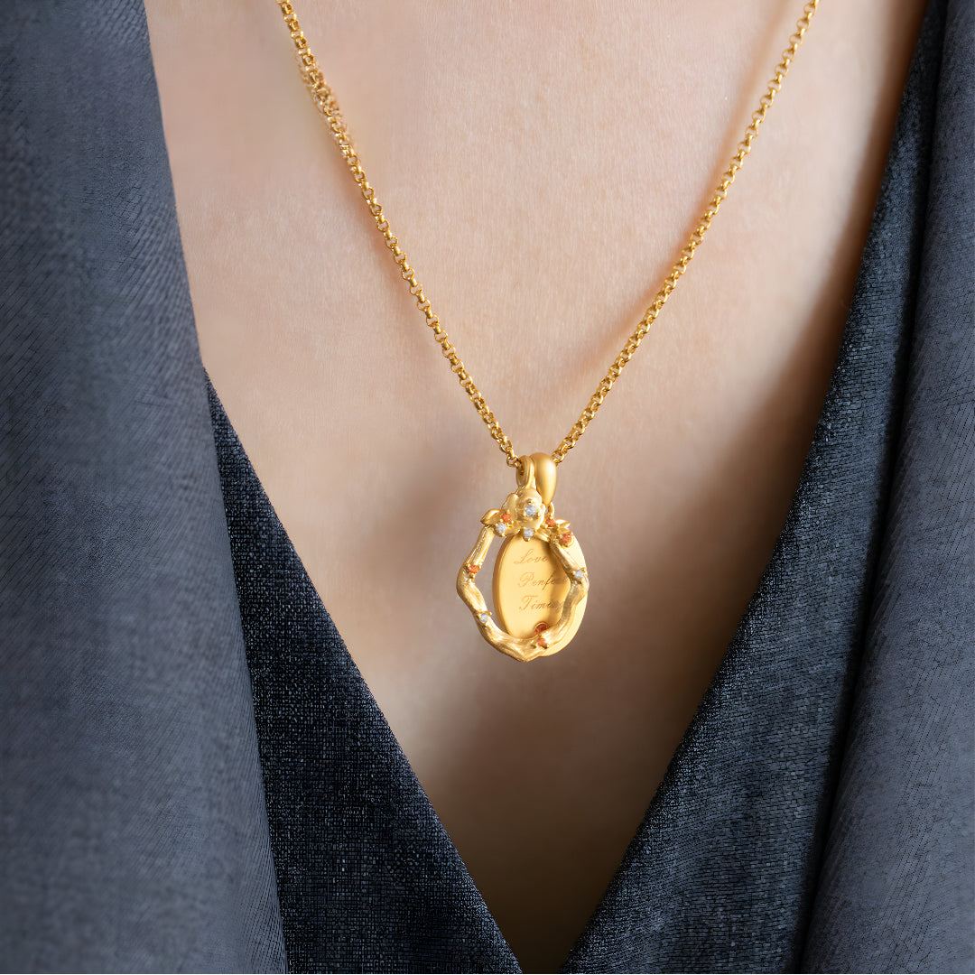 24k Full Gold Stacking Rose Romantic Love in Perfect Timing Proposal Pendant - Gypsophila Co.