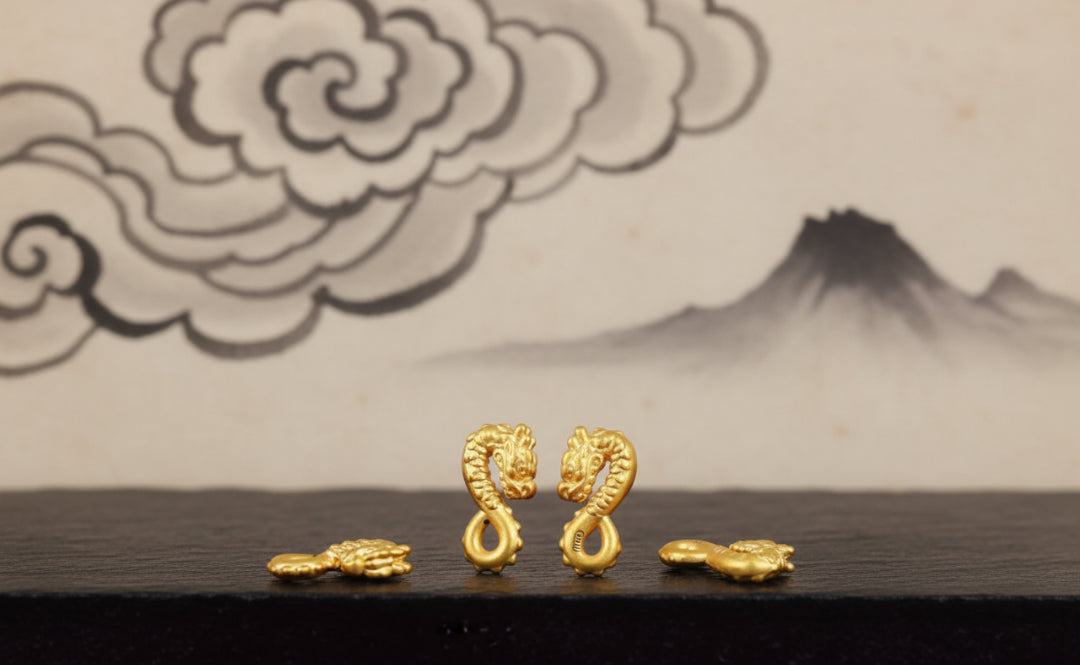24k 999 Pure Gold 3D Hard Gold Zodiac Dragon Hook D.I.Y Charm Buckle