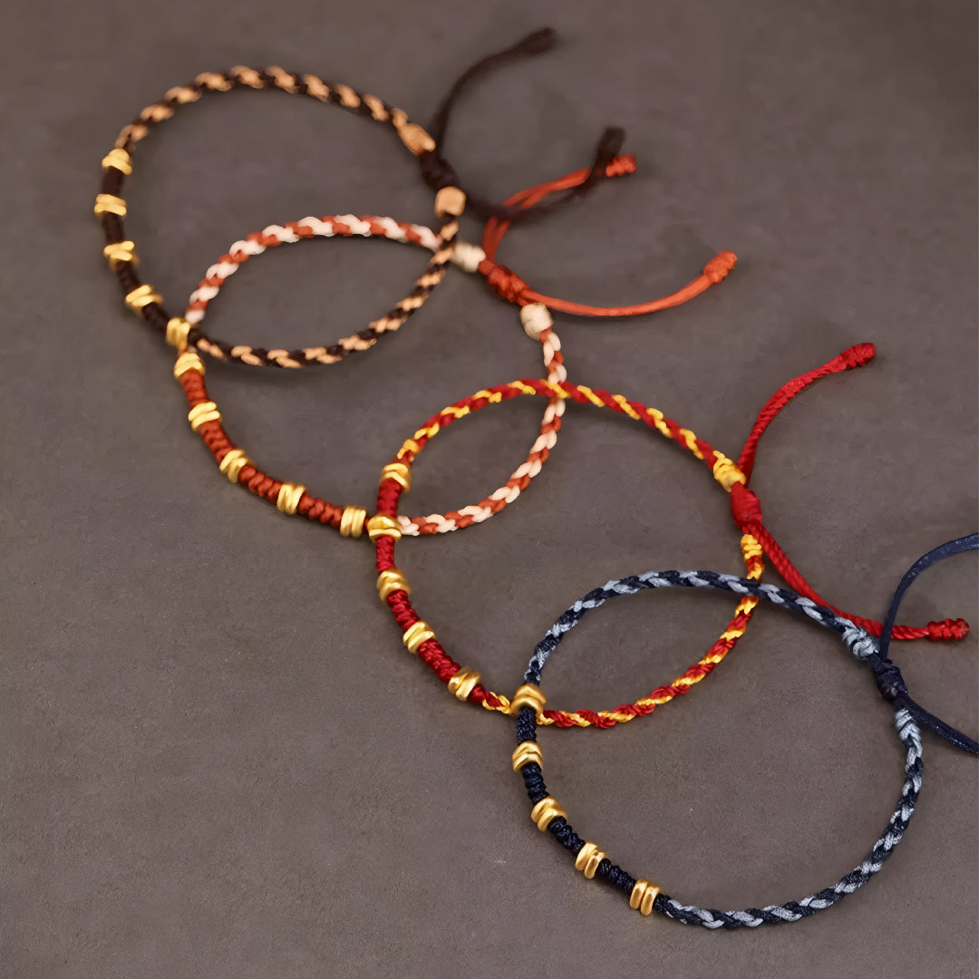 24k Solid 999 Gold Blessing Beads with Red String Braided Rope Bracelet and Anklet for Good Luck