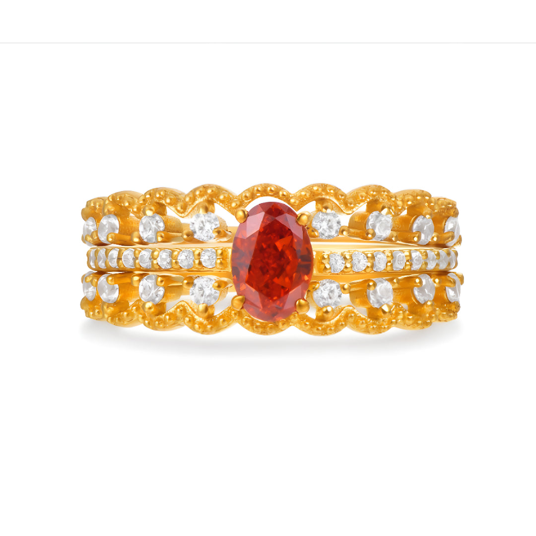 24K Pure Gold Two Rings Detachable Mix and Match D.I.Y Red Zircon Stacking Propsal Wedding Bride Ring - Gypsophila Co.