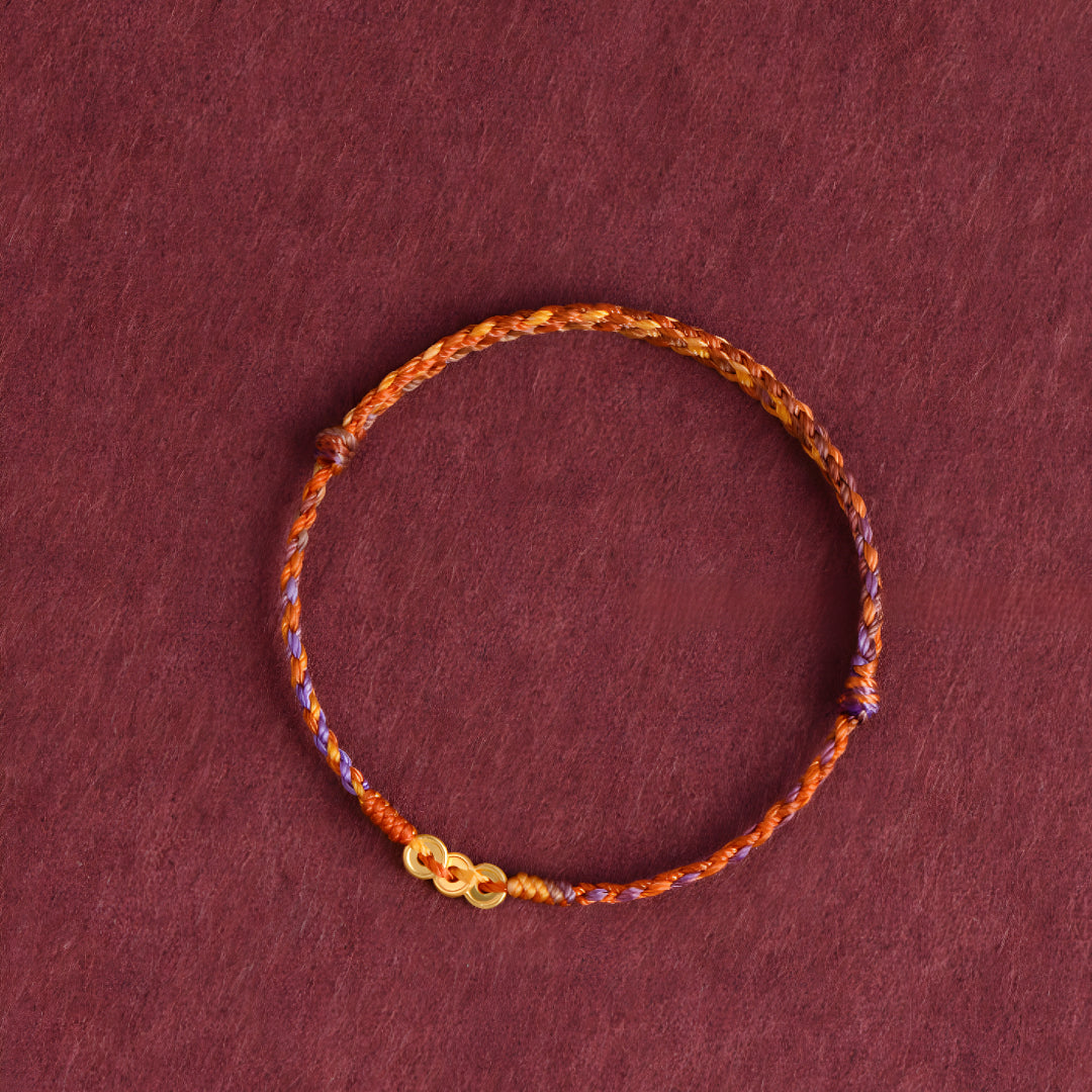 24k Mini Solid 999 Gold Coins Charm Red Rope The 9th Luck era for Men and Women Blessing and Safe Braided Bracelet