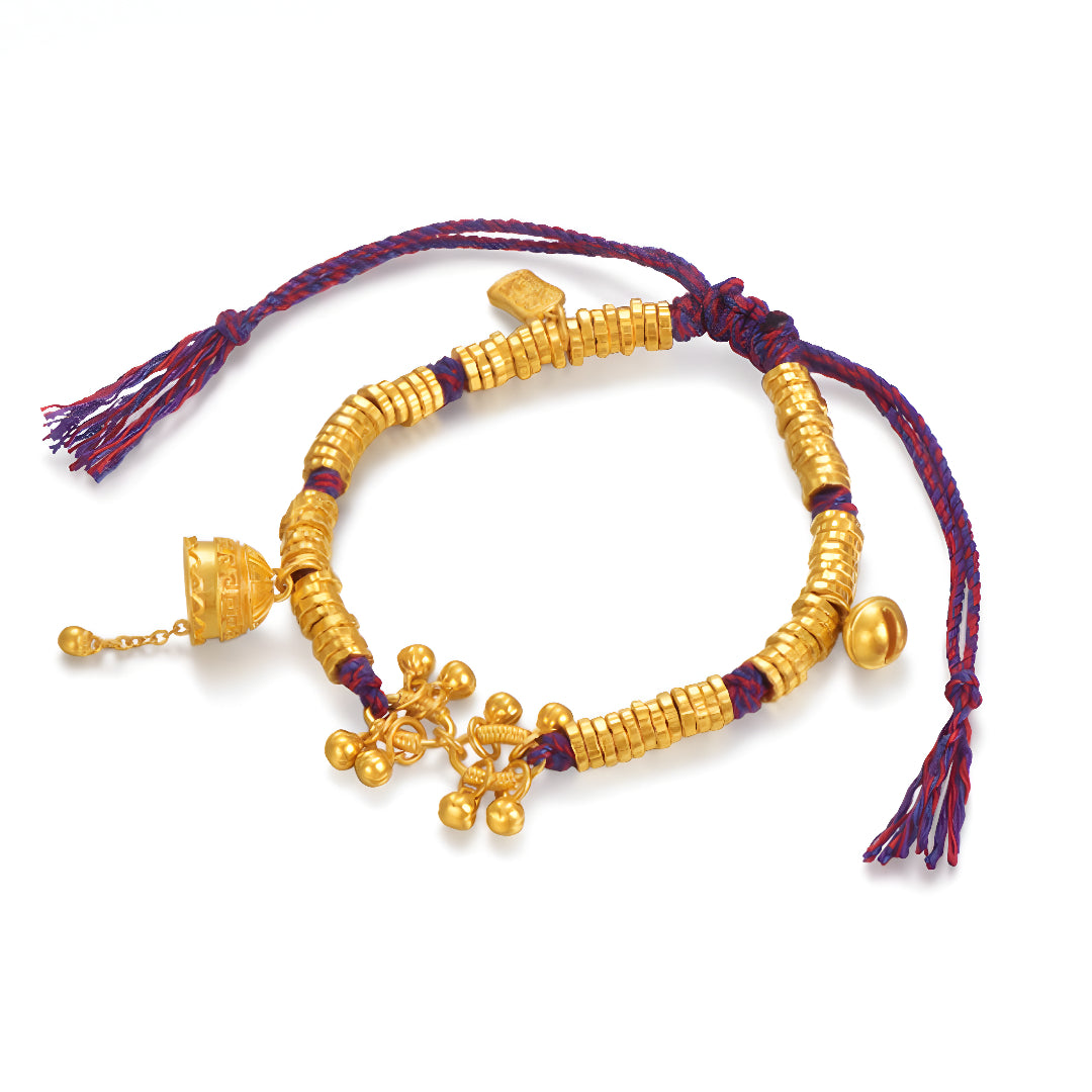 24K Pure Gold Peace Bell winding Lucky beads Rope Braided bracelet - Gypsophila Co.